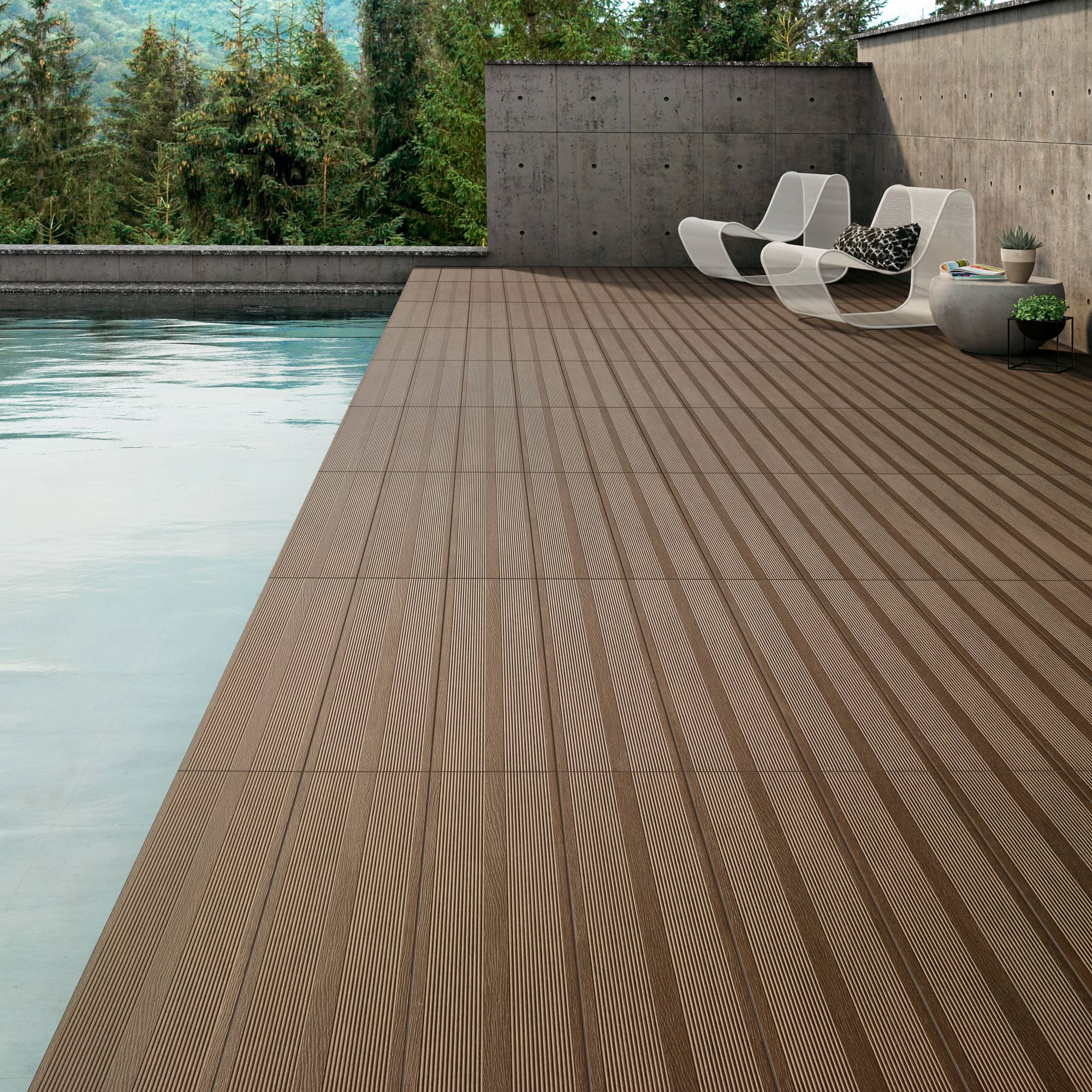 Natural Wenge 20x90 K Ceramic deck - swimming pool
